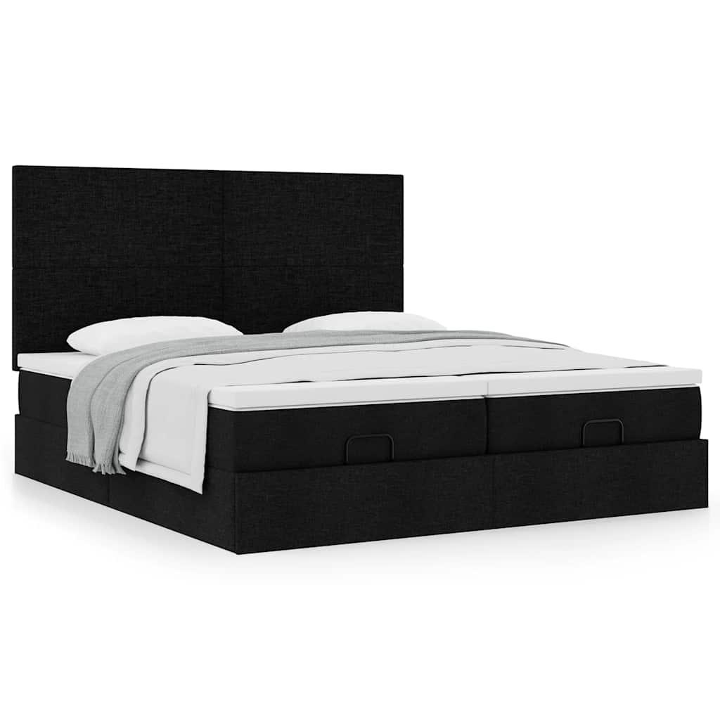 Osmannisk sengeramme med madrasser 180x200 cm stof sort billede