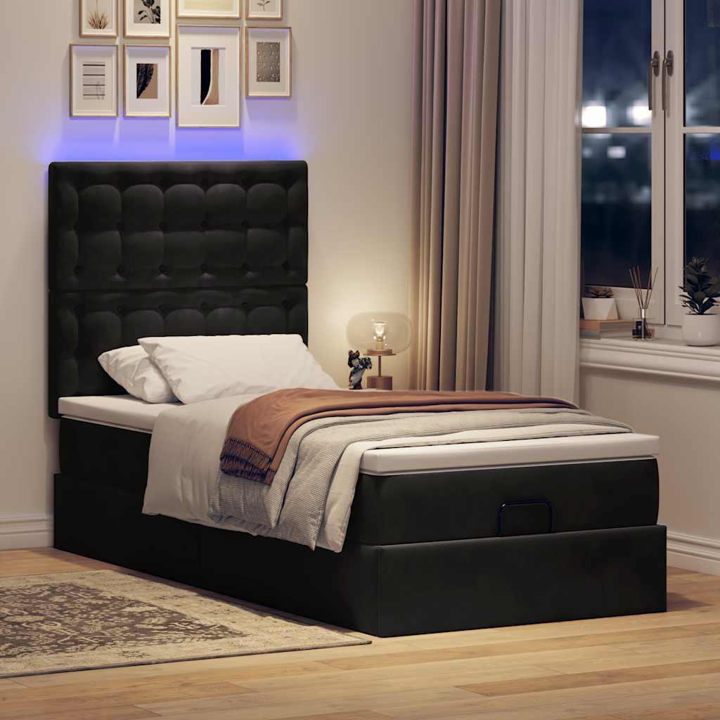 Osmannisk sengeramme med madrasser 90x190 cm fløjl sort billede