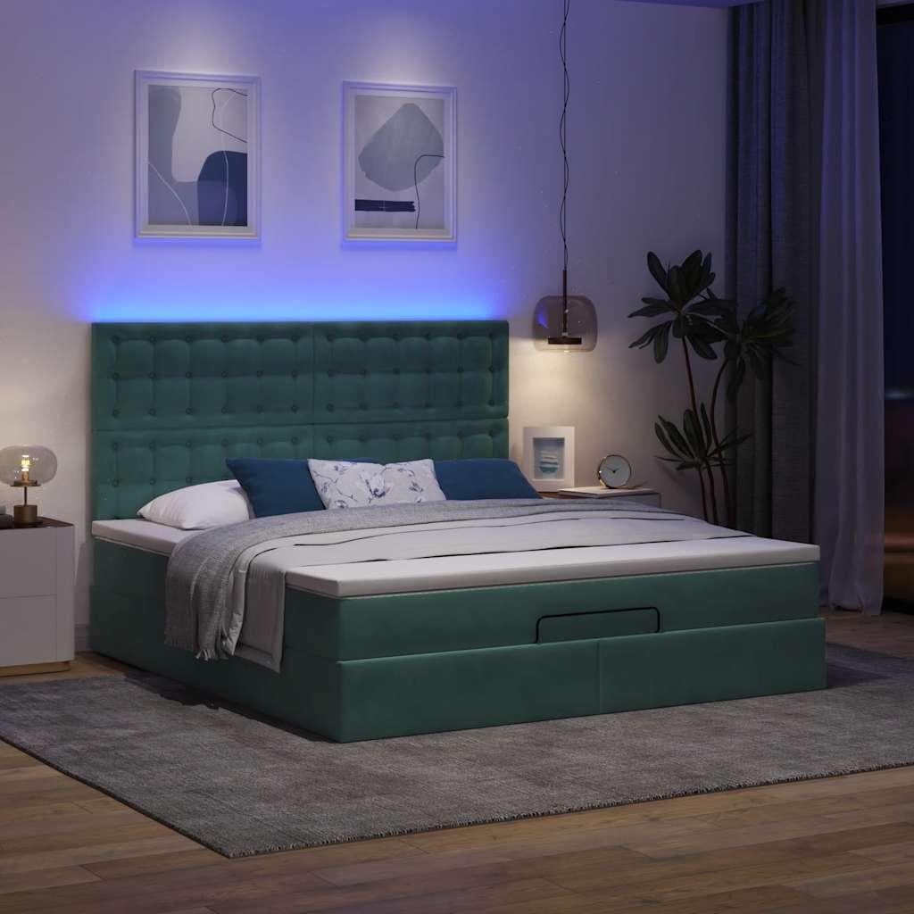 Osmannisk sengeramme med madrasser 180x200 cm fløjl mørkegrøn