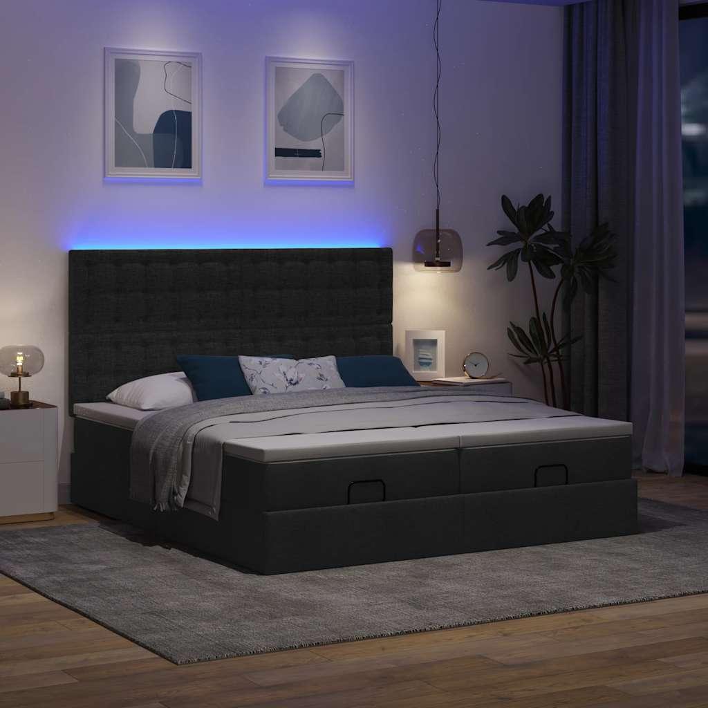 Osmannisk sengeramme med madrasser 200x200 cm stof sort billede