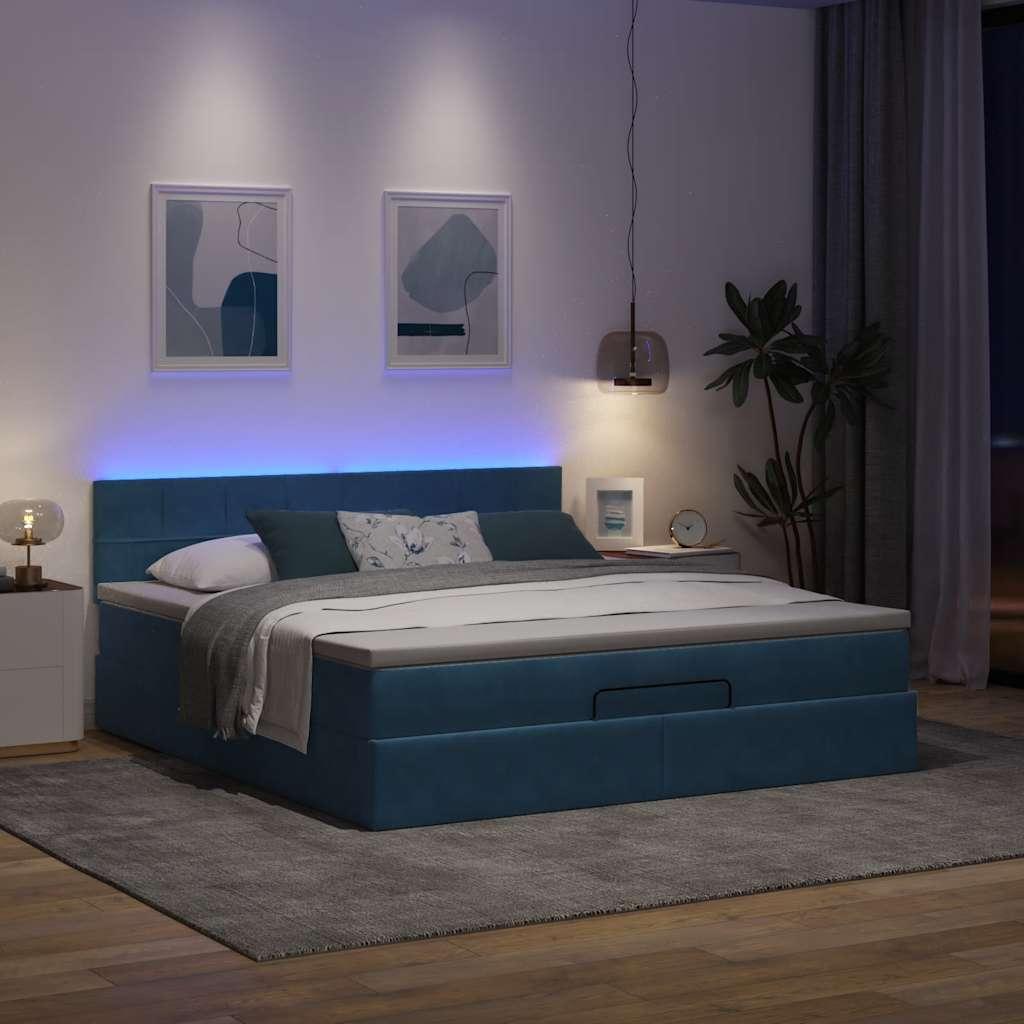 Osmannisk sengeramme med madras 180x200 cm fløjl mørkeblå billede