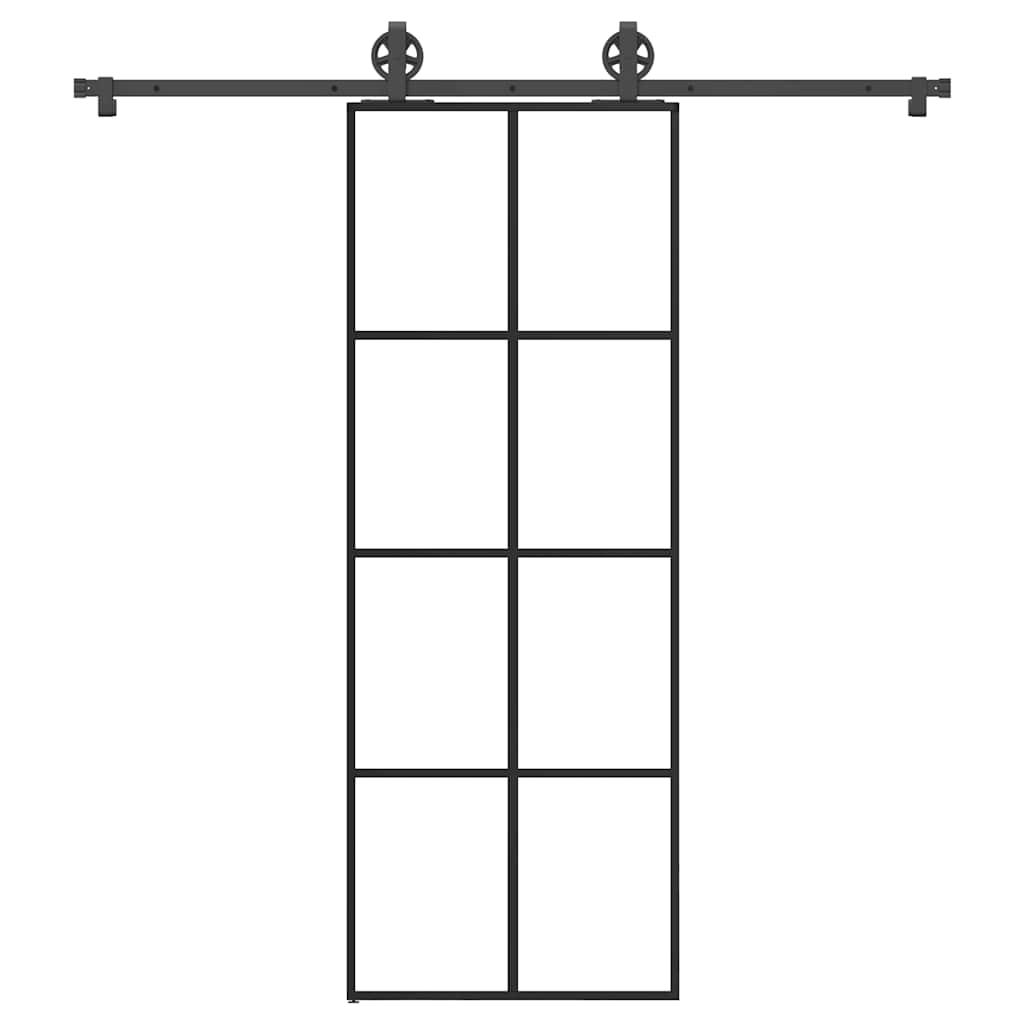 Skydedør med hardwaresæt 76x205 cm sikkerhedsglas aluminium