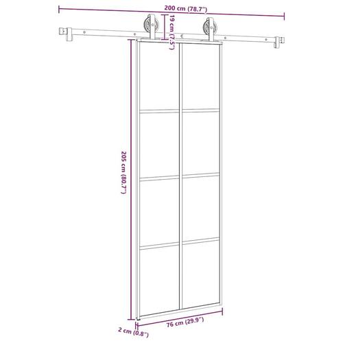 Skydedør med hardwaresæt 76x205 cm sikkerhedsglas aluminium