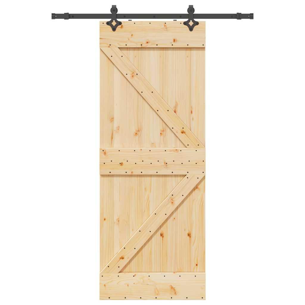 Skydedør med monteringssæt 80x210 cm massivt fyrretræ