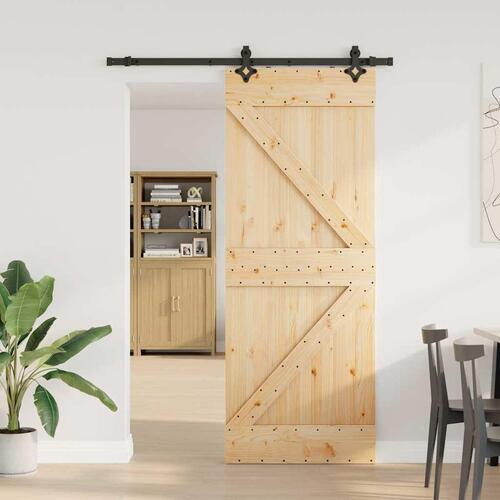 Skydedør med monteringssæt 80x210 cm massivt fyrretræ
