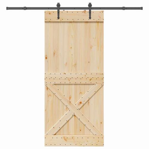Skydedør med monteringssæt 100x210 cm massivt fyrretræ