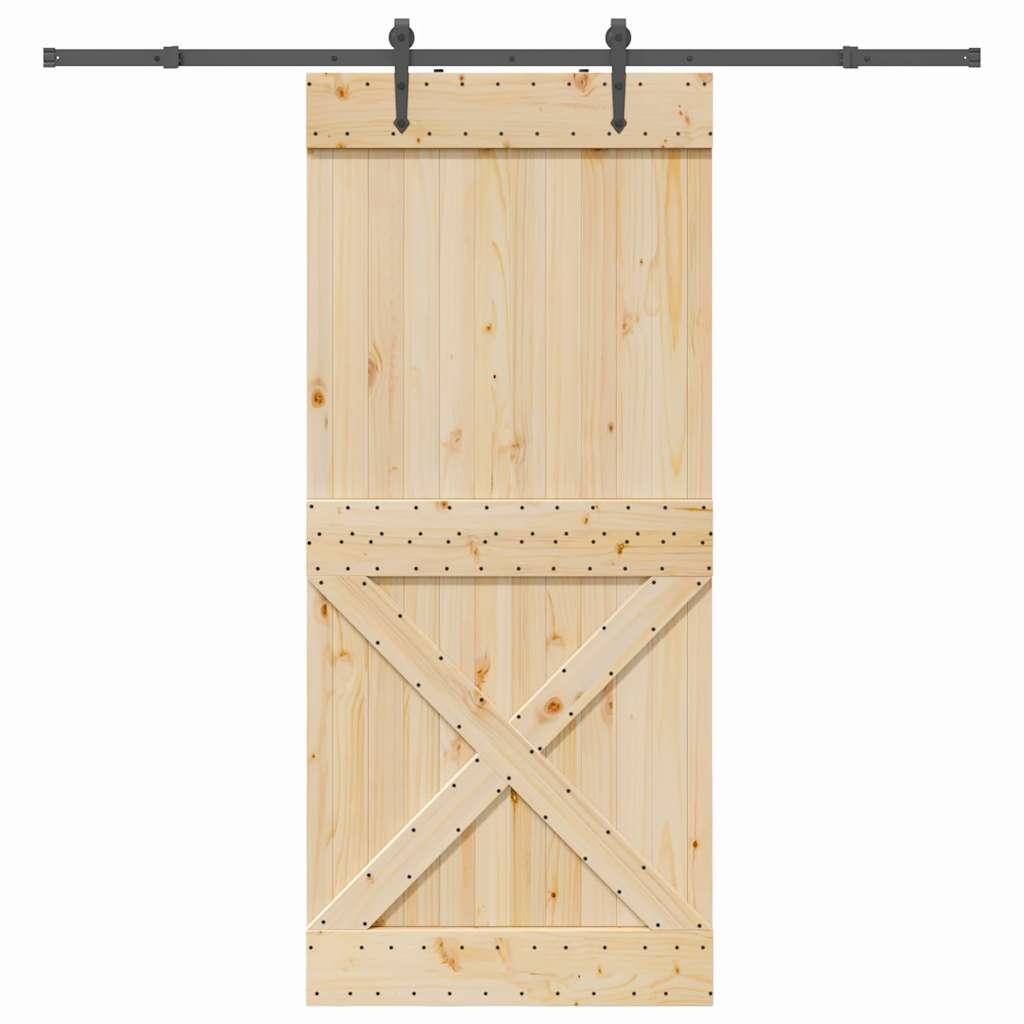 Skydedør med monteringssæt 100x210 cm massivt fyrretræ