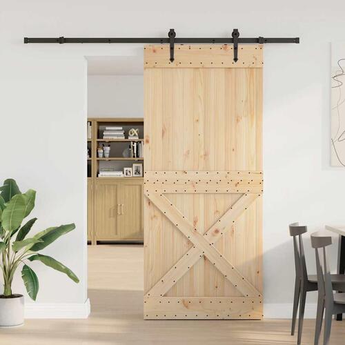 Skydedør med monteringssæt 100x210 cm massivt fyrretræ