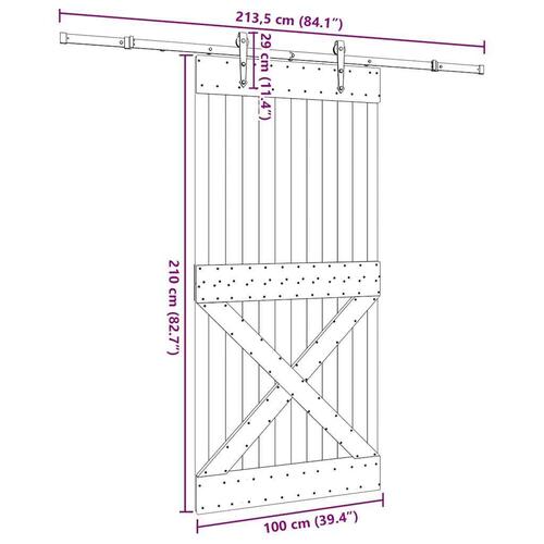 Skydedør med monteringssæt 100x210 cm massivt fyrretræ
