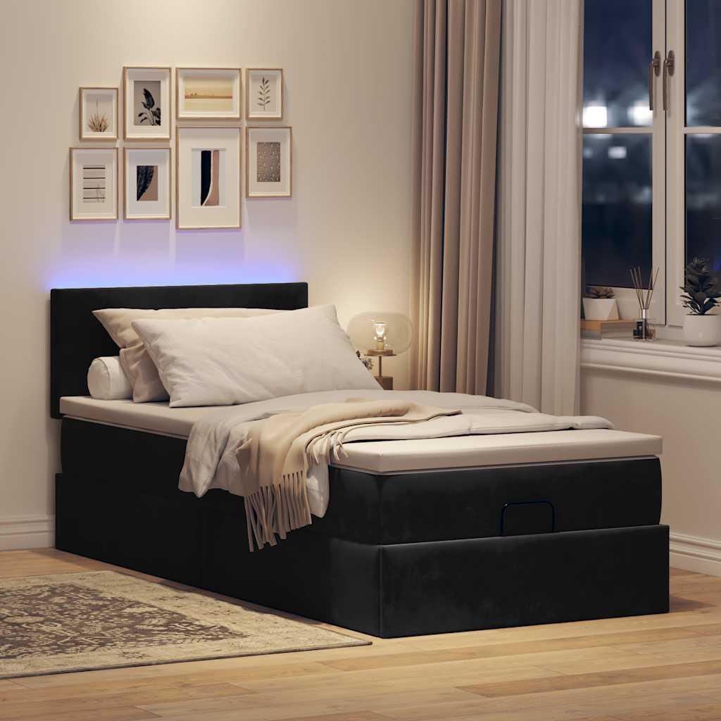 Ottoman seng med madras & LEDs 80x200 cm fløjl sort billede