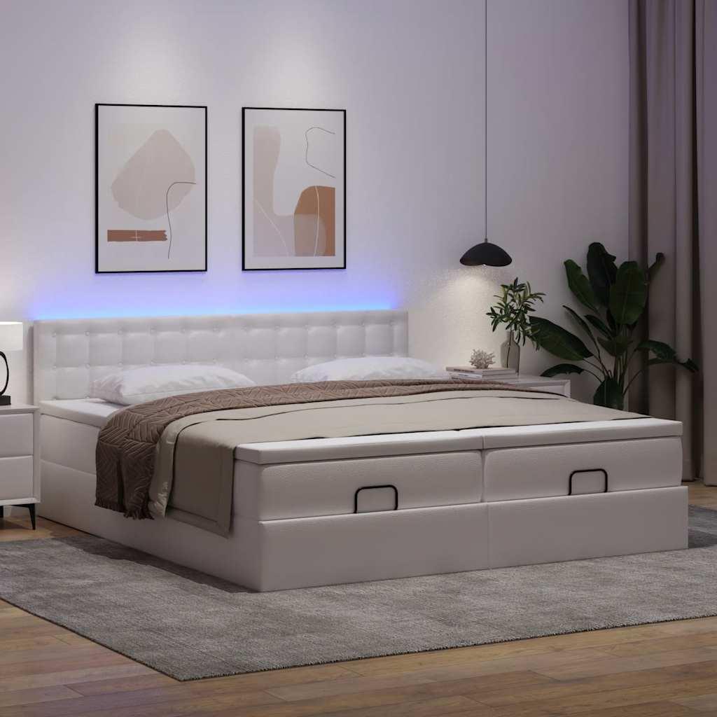 Osmannisk sengeramme med madrasser 200x200 cm kunstlæder hvid