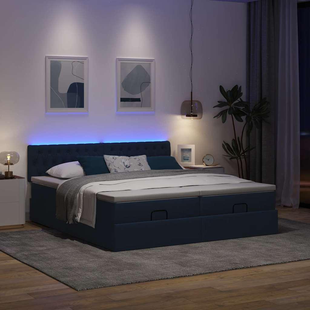 Osmannisk sengeramme med madrasser 180x200 cm stof blå billede