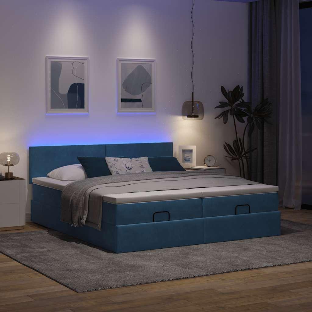 Osmannisk sengeramme med madrasser 180x200 cm fløjl mørkeblå billede