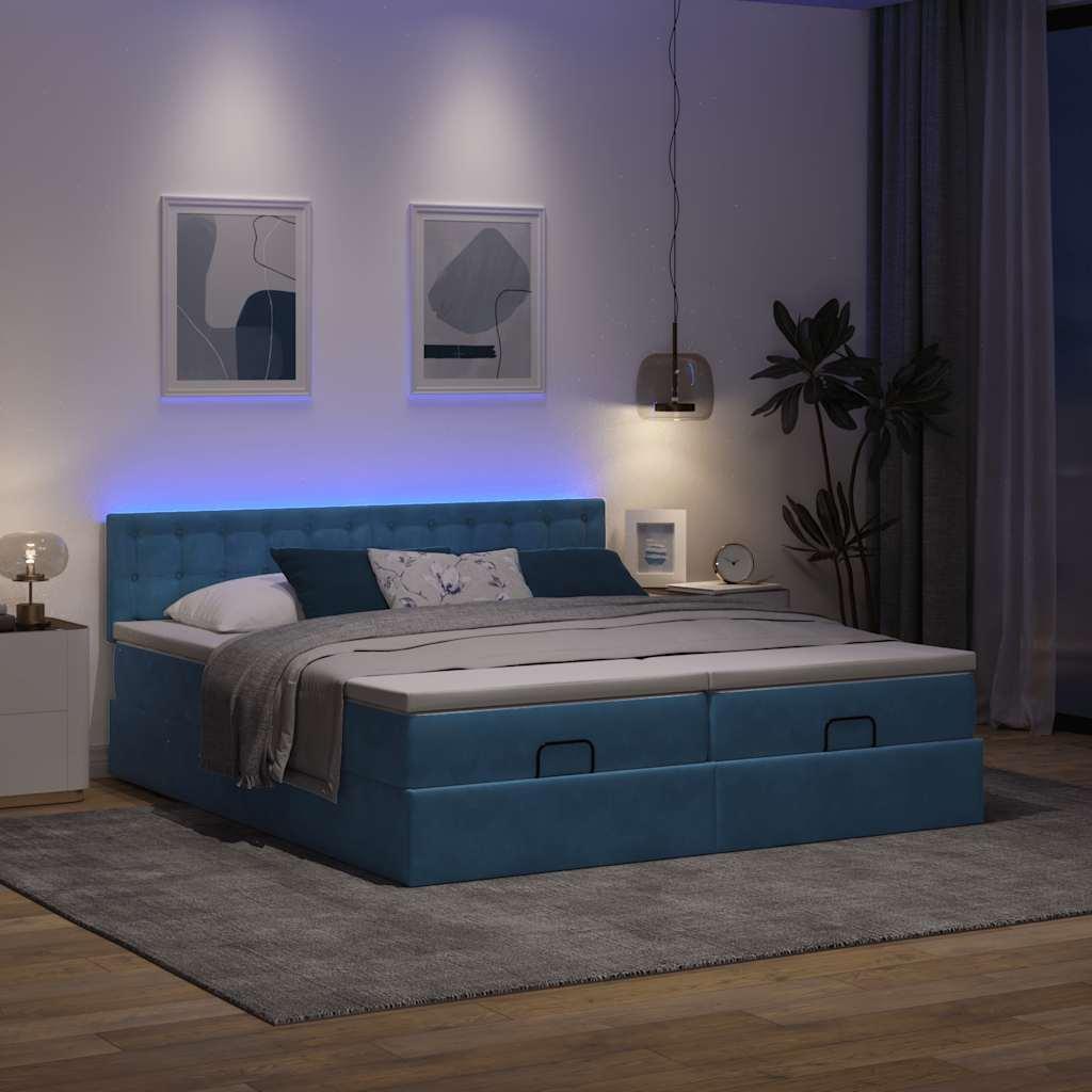 Osmannisk sengeramme med madrasser 180x200 cm fløjl mørkeblå billede