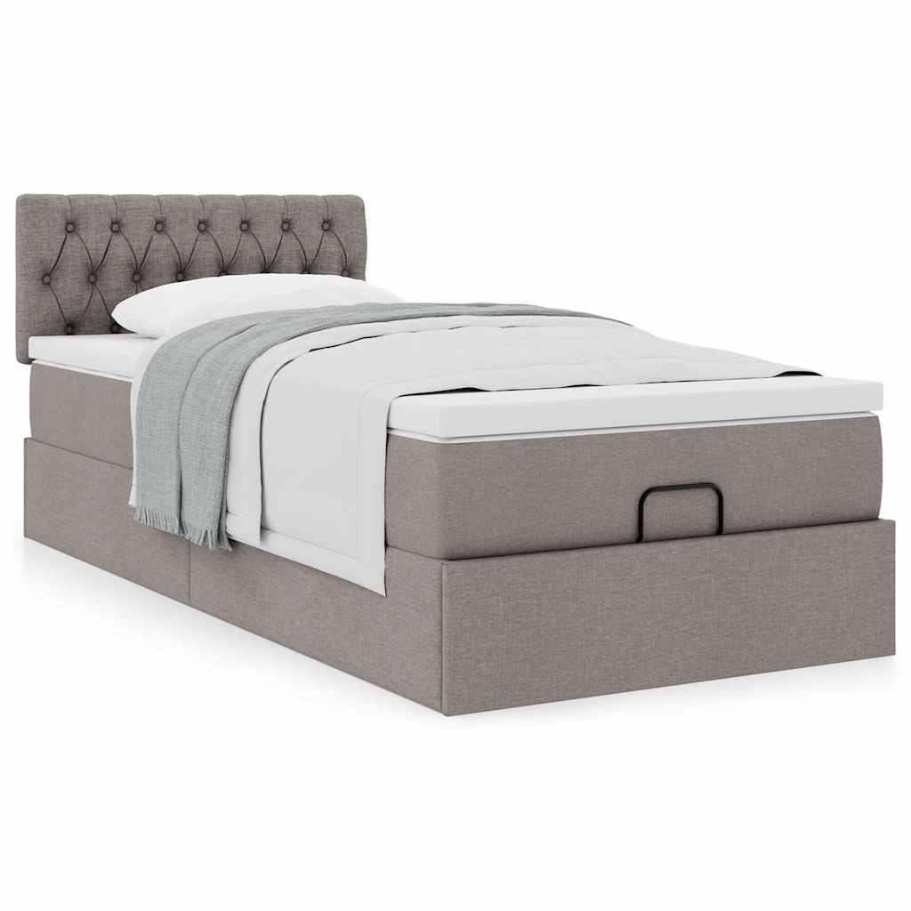 Ottoman seng med madras 100x200 cm stof gråbrun billede