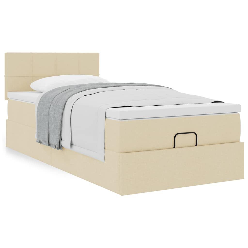 Ottoman seng med madras 90x200 cm stof cremefarvet billede