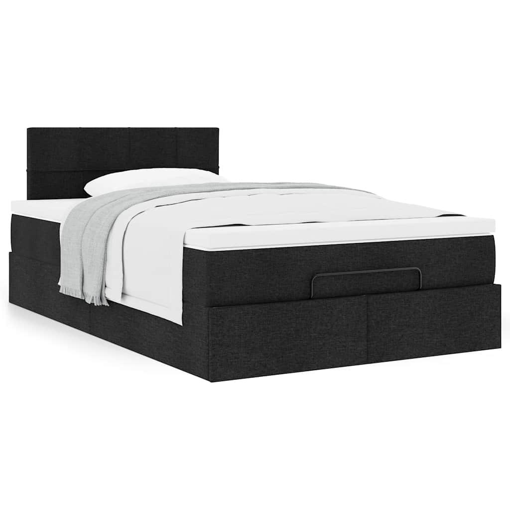 Ottoman seng med madras 120x190 cm stof sort billede