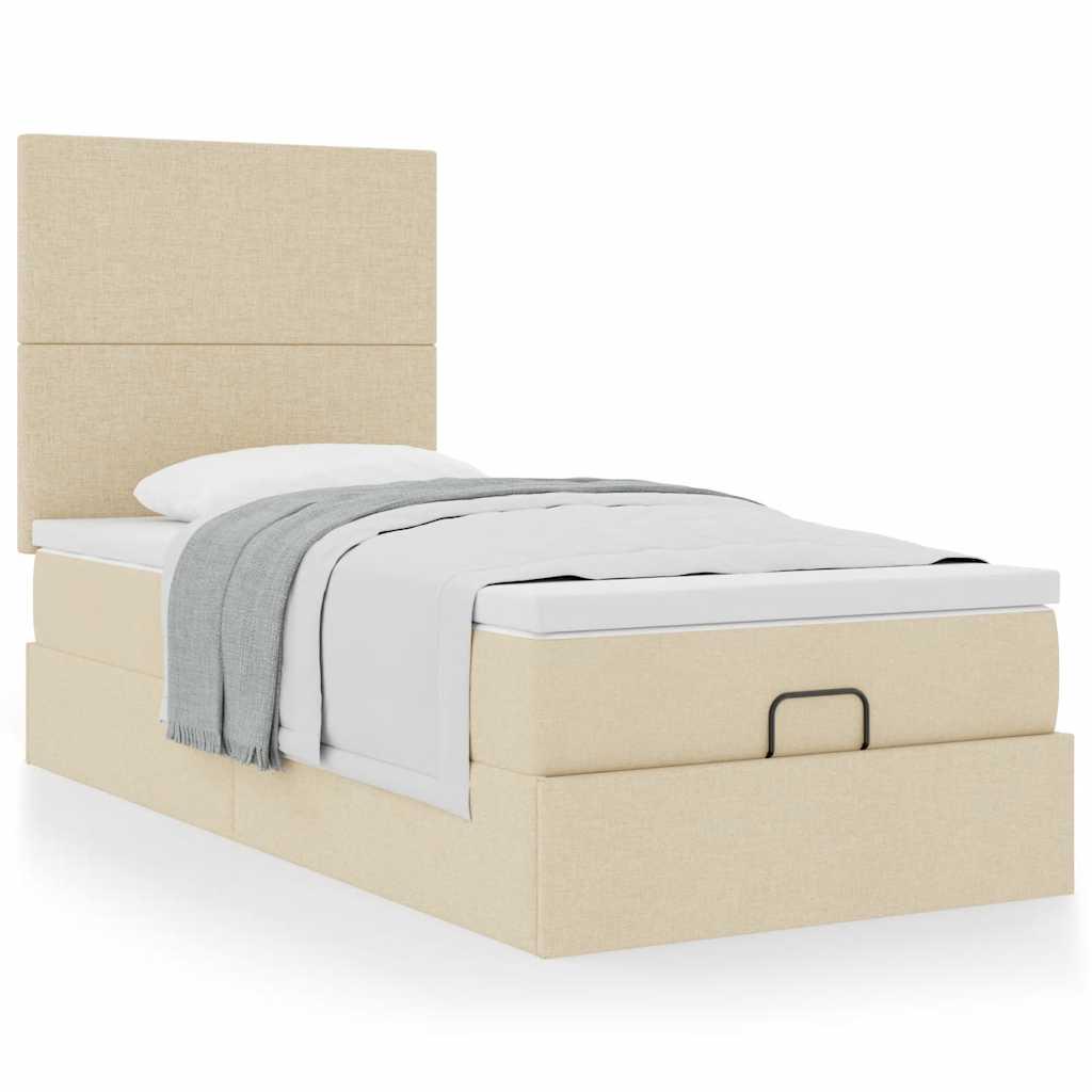 Ottoman seng med madras 90x200 cm stof cremefarvet billede