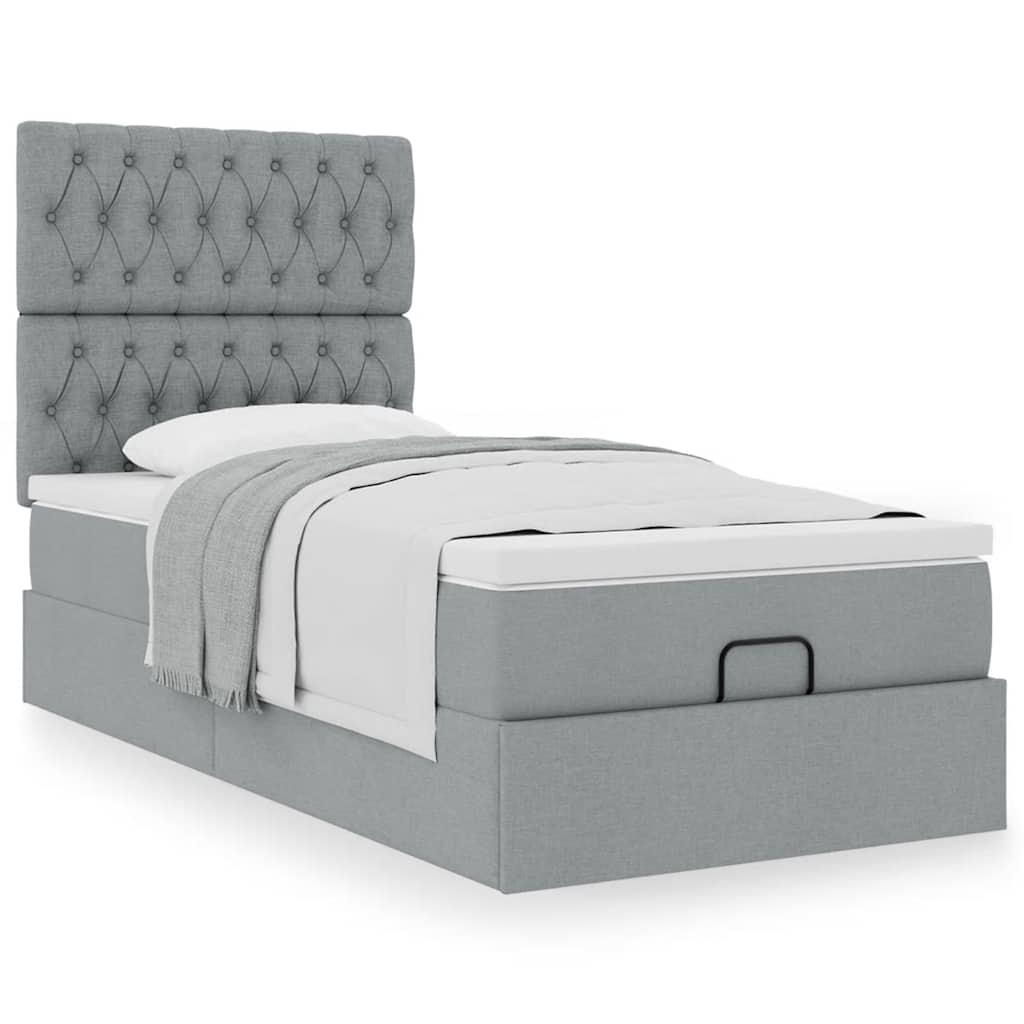 Osmannisk sengeramme med madras 90x190 cm stof lysegrå billede