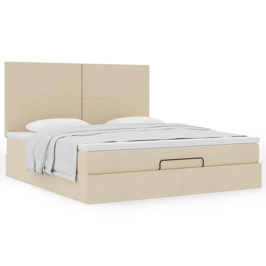 Osmannisk sengeramme med madras 180x200 cm stof cremefarvet billede