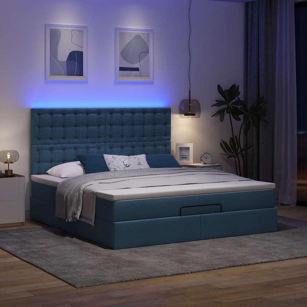 Ottoman Seng Med Madras & Leds Stof Blå - knapper / 160 x 200 cm