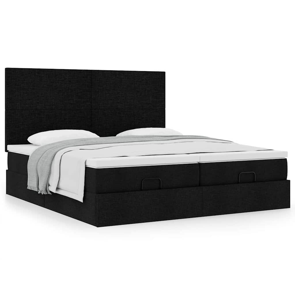 Osmannisk sengeramme med madrasser 200x200 cm stof sort billede