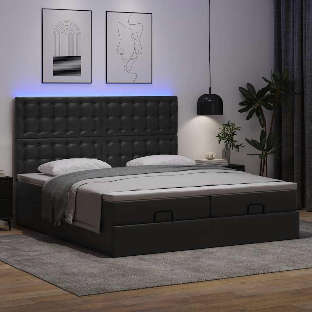 Osmannisk seng med madrasser & LEDs 160x200 cm kunstlæder sort