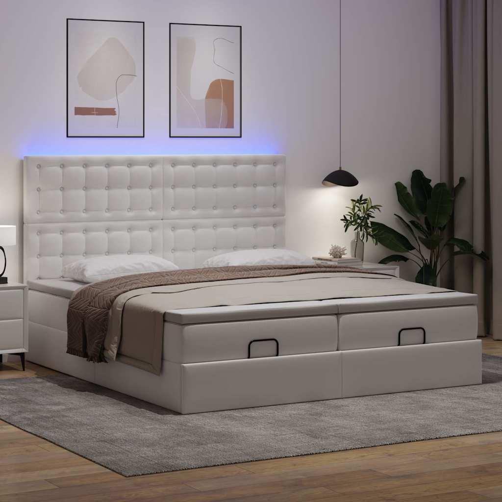 Osmannisk sengeramme med madrasser 200x200 cm kunstlæder hvid