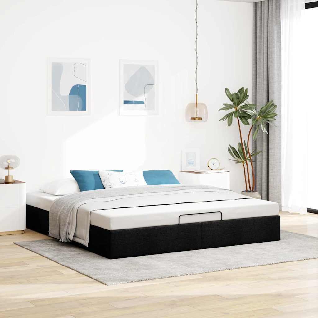 Osmannisk sengeramme uden madras 200x200 cm stof sort billede