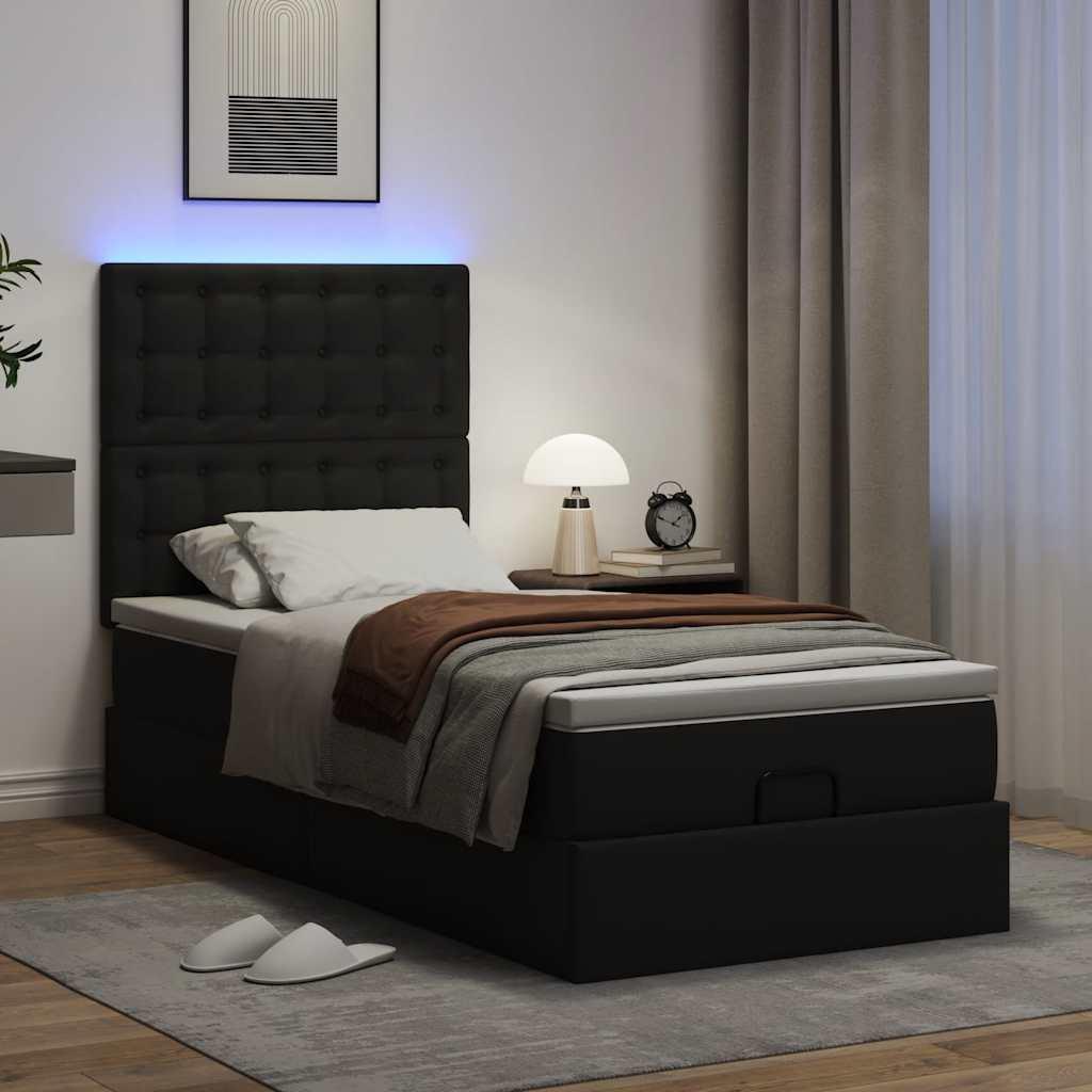 Osmannisk sengeramme med madras 90x190 cm kunstlæder sort billede