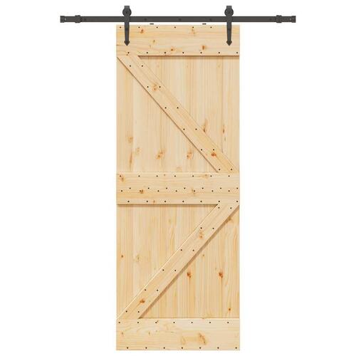 Skydedør med monteringssæt 80x210 cm massivt fyrretræ