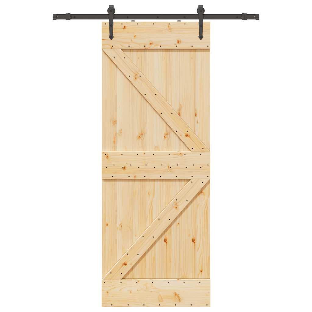 Skydedør med monteringssæt 80x210 cm massivt fyrretræ