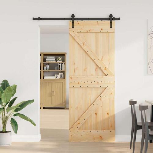 Skydedør med monteringssæt 80x210 cm massivt fyrretræ
