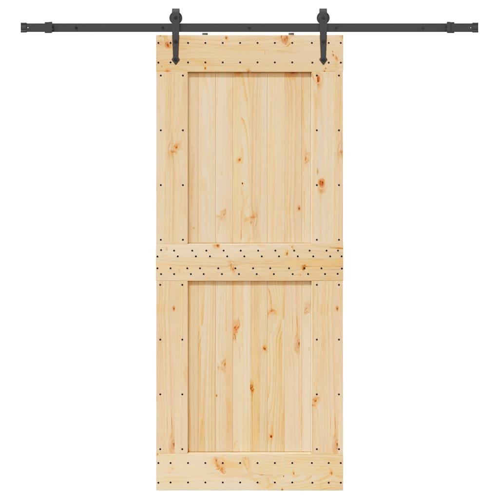 Skydedør med monteringssæt 95x210 cm massivt fyrretræ