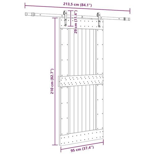 Skydedør med monteringssæt 95x210 cm massivt fyrretræ