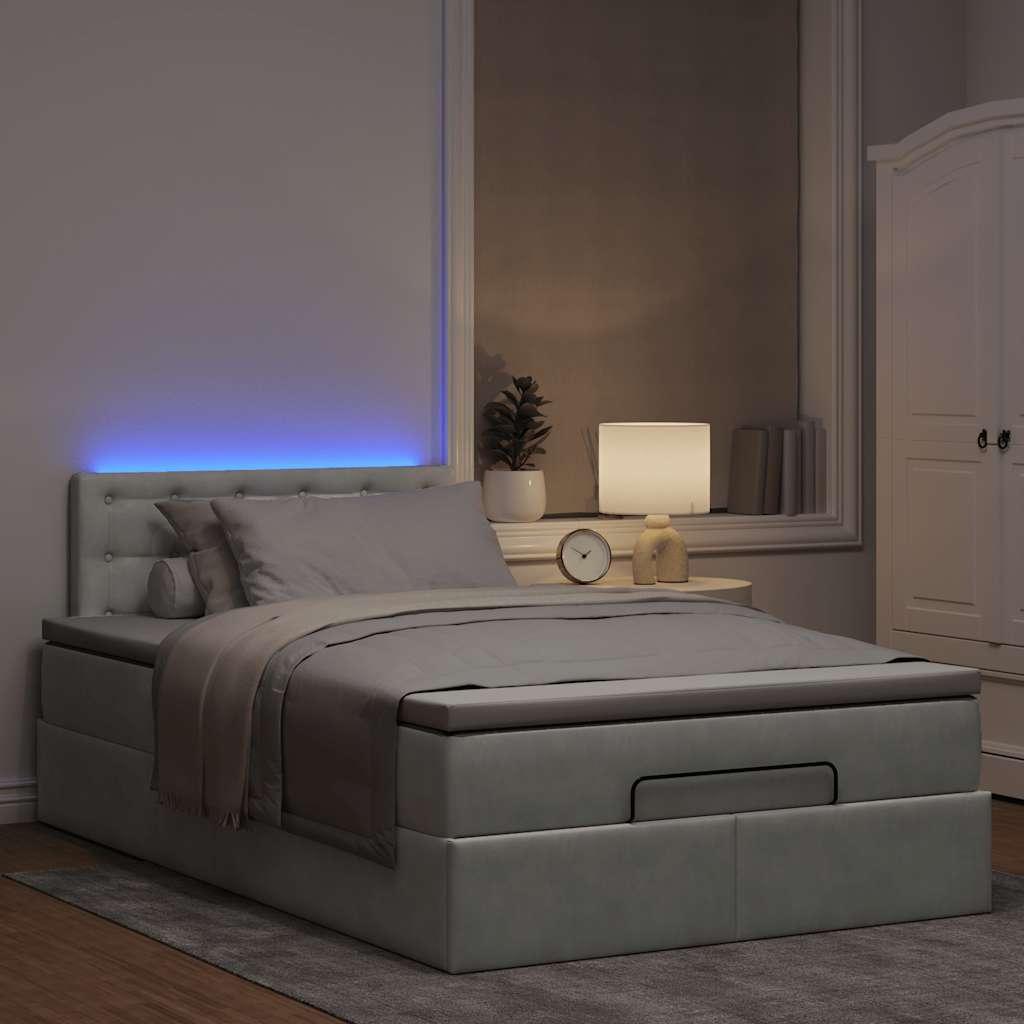Ottoman seng med madras & LEDs 120x190cm fløjl lysegrå billede