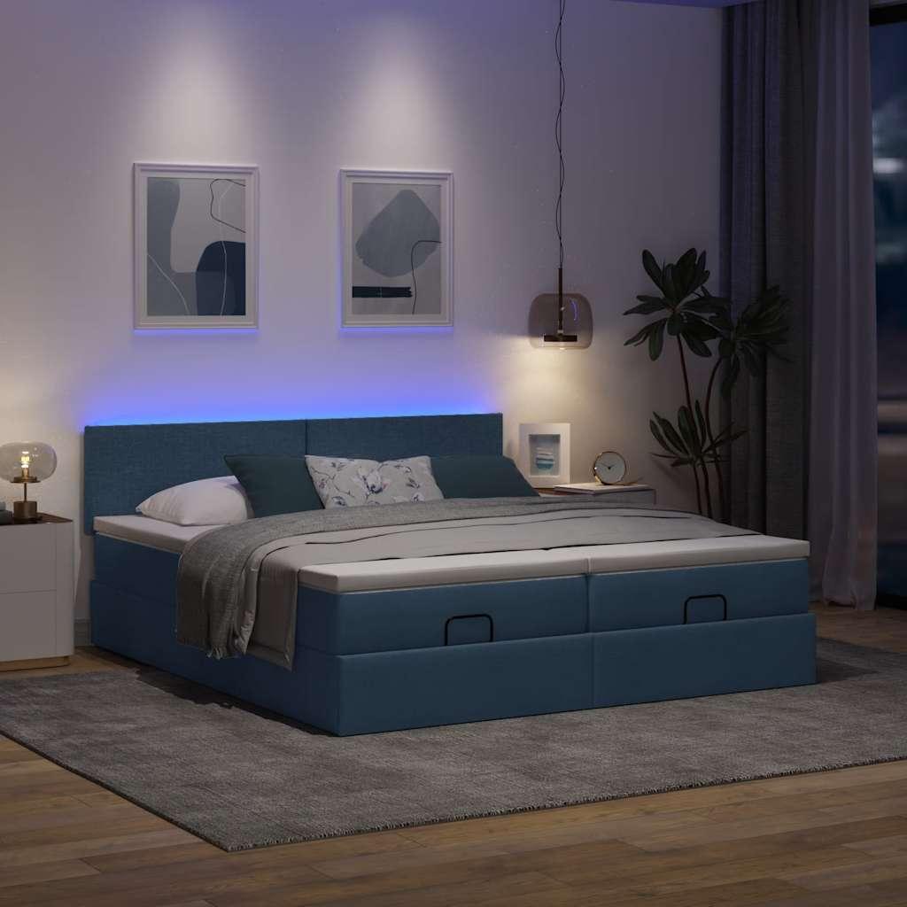 Osmannisk sengeramme med madrasser 200x200 cm stof blå billede