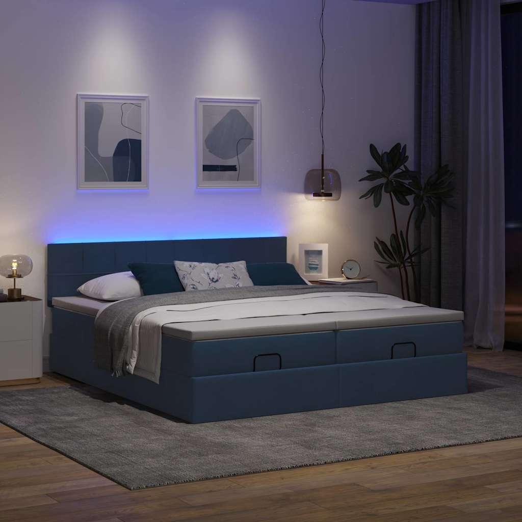 Osmannisk sengeramme med madrasser 180x200 cm stof blå billede
