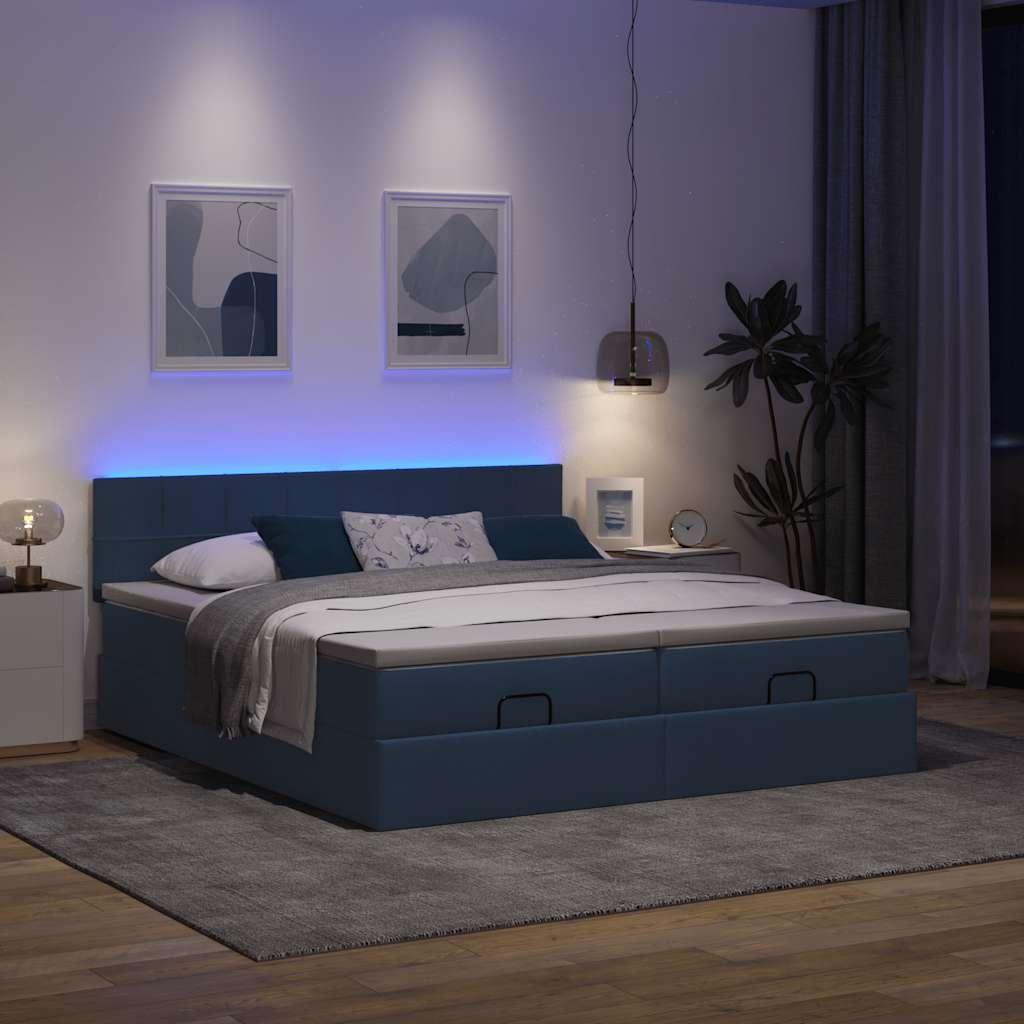 Osmannisk sengeramme med madrasser 200x200 cm stof blå billede