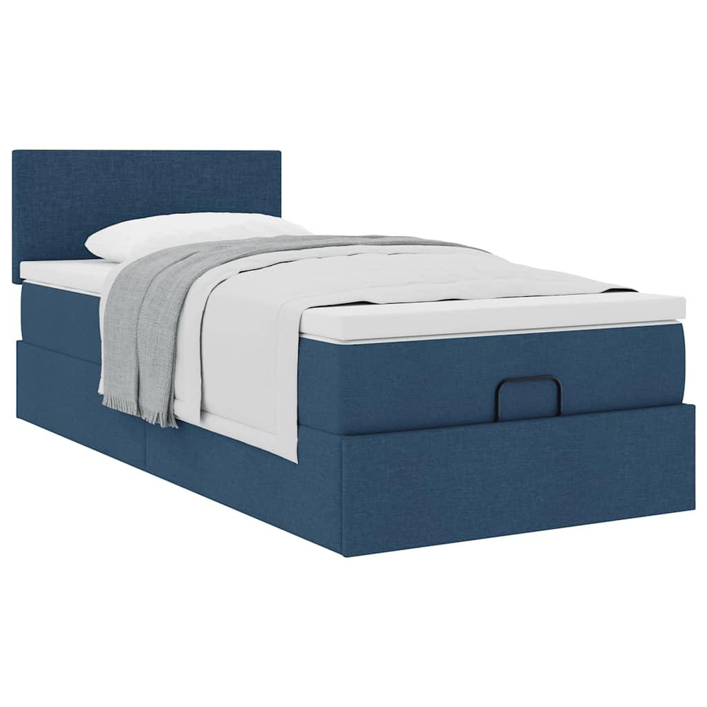 Ottoman seng med madras 90x200 cm stof blå