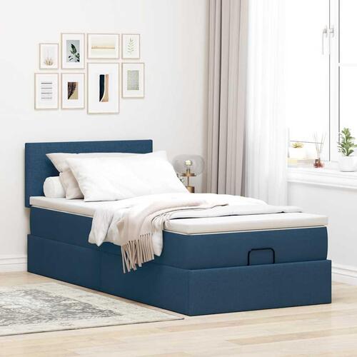 Ottoman seng med madras 90x200 cm stof blå