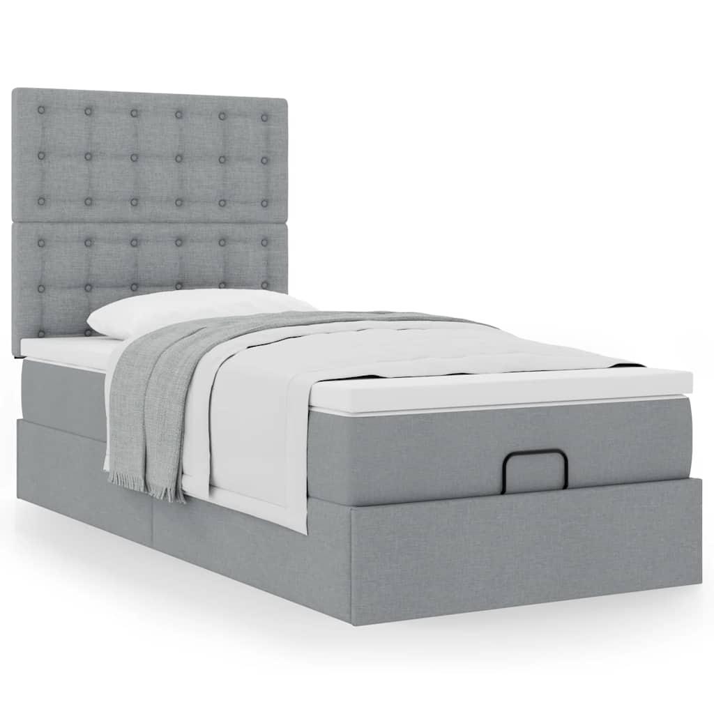 Osmannisk sengeramme med madras 90x190 cm stof lysegrå billede