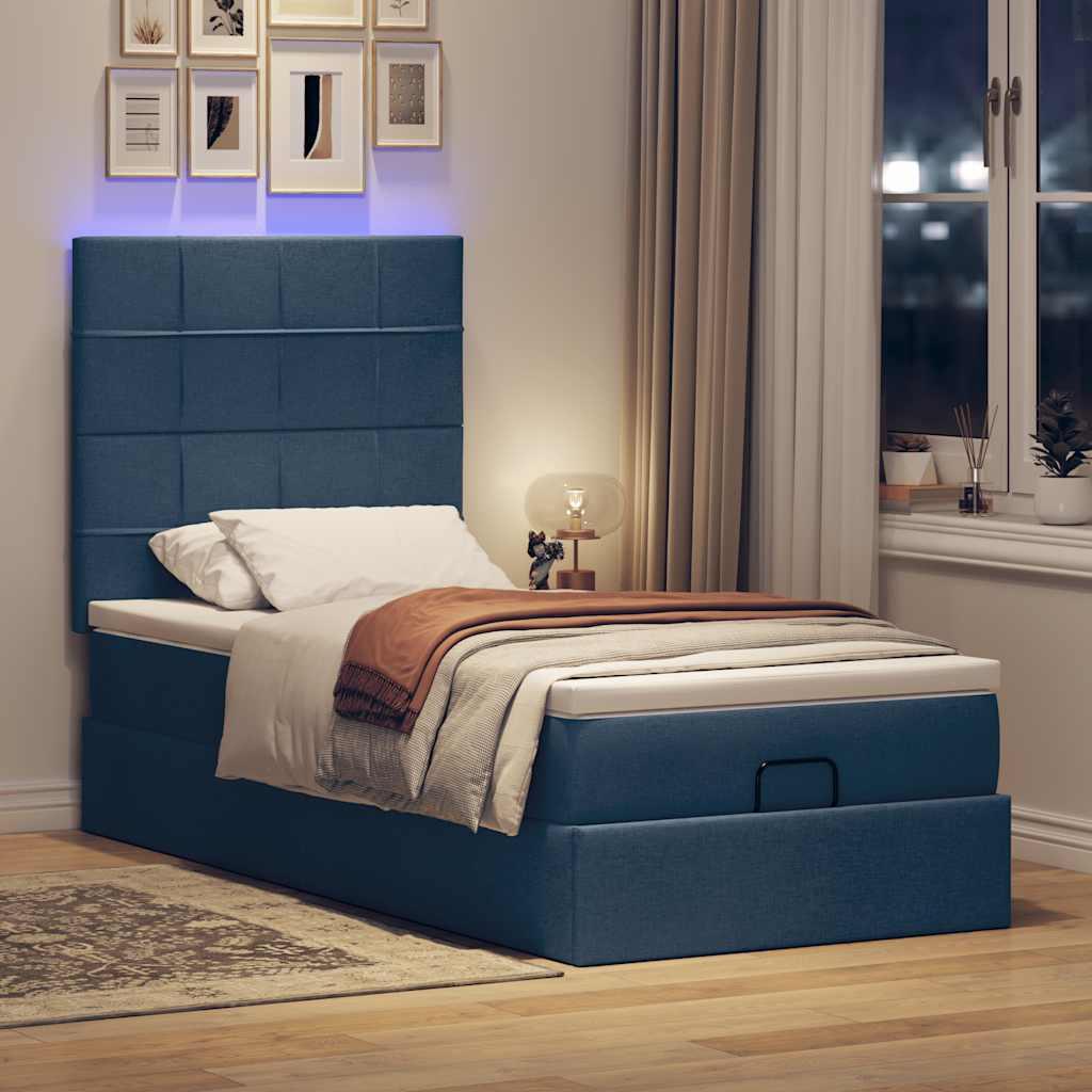 Ottoman seng med madras & LEDs Blå 100x200 cm Stof billede