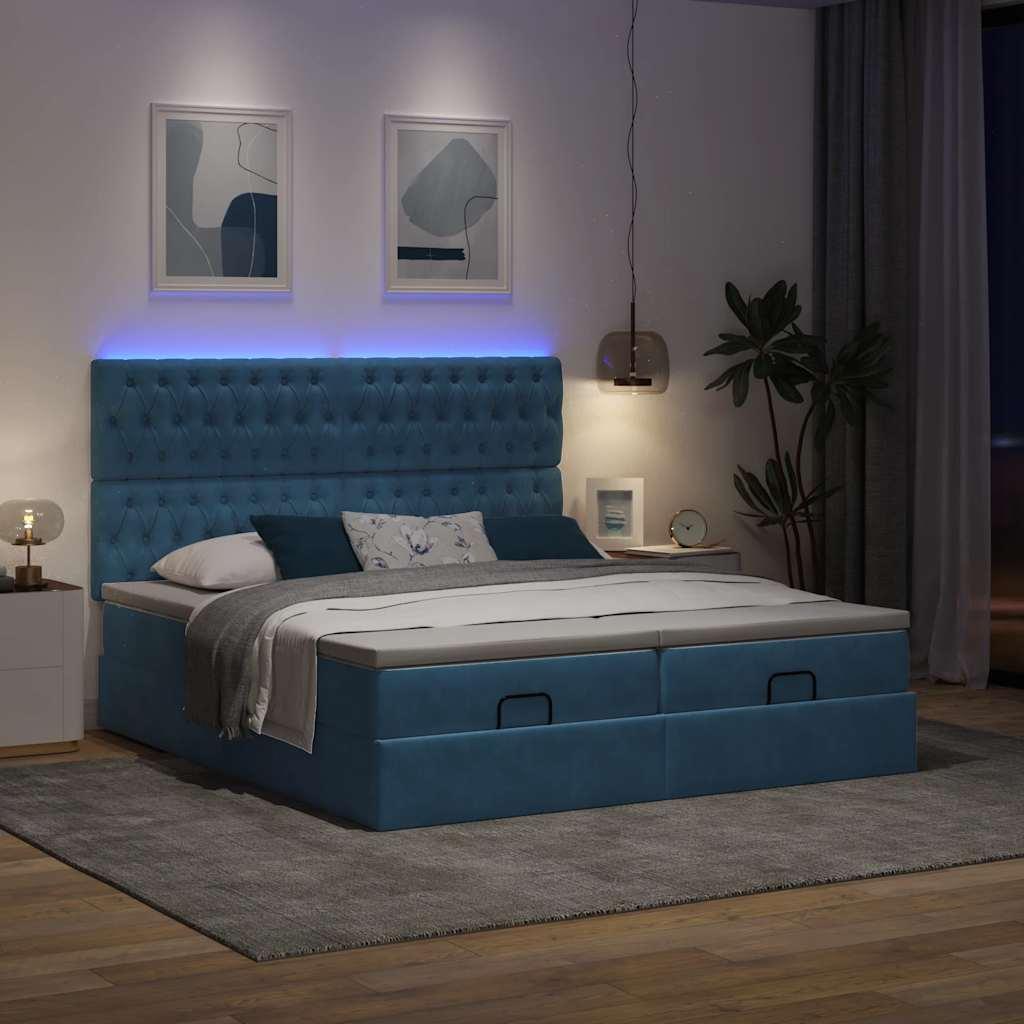 Osmannisk sengeramme med madrasser 180x200 cm fløjl mørkeblå