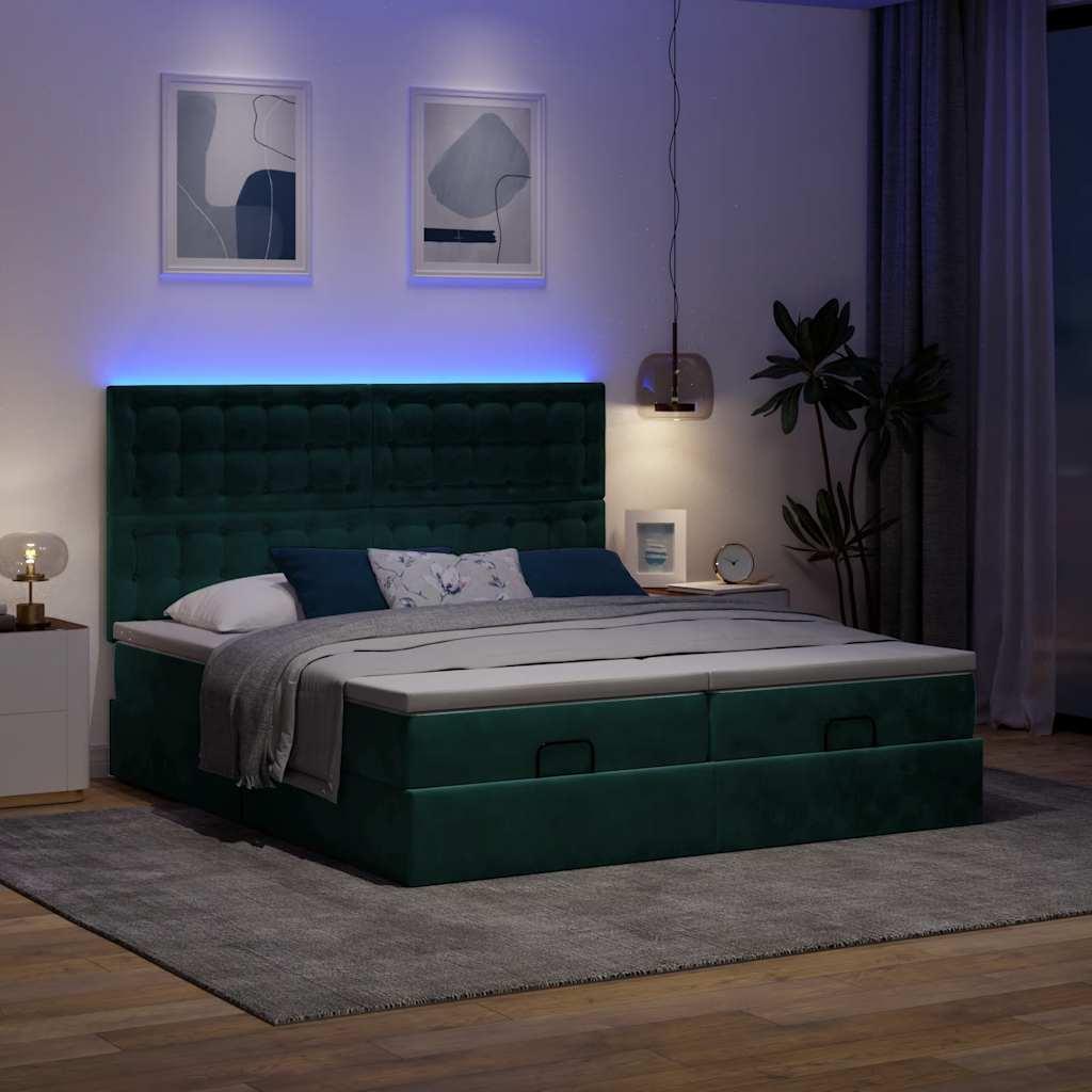 Osmannisk sengeramme med madrasser 180x200 cm fløjl mørkegrøn billede