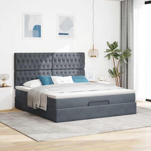 Osmannisk sengeramme med madrasser 180x200 cm fløjl mørkegrå