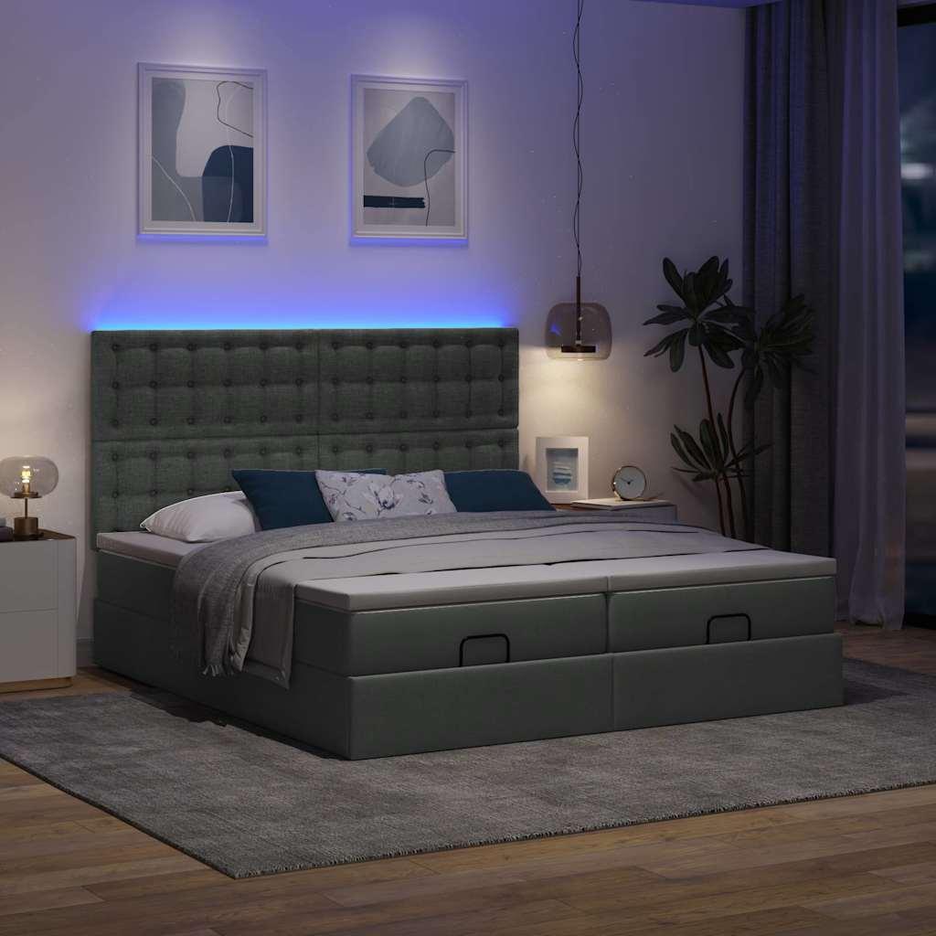 Osmannisk sengeramme med madrasser 200x200 cm stof mørkegrå billede
