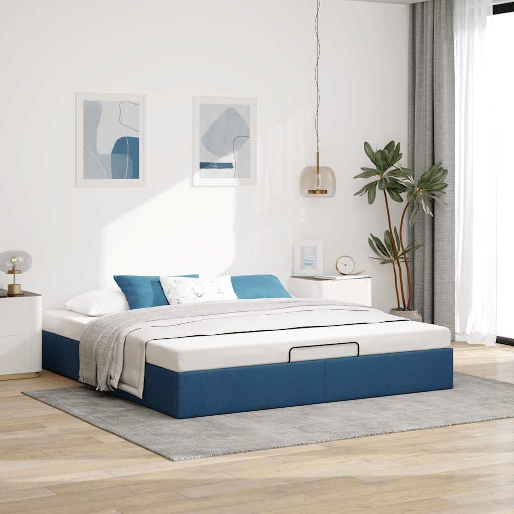 Osmannisk sengeramme uden madras 200x200 cm stof blå billede