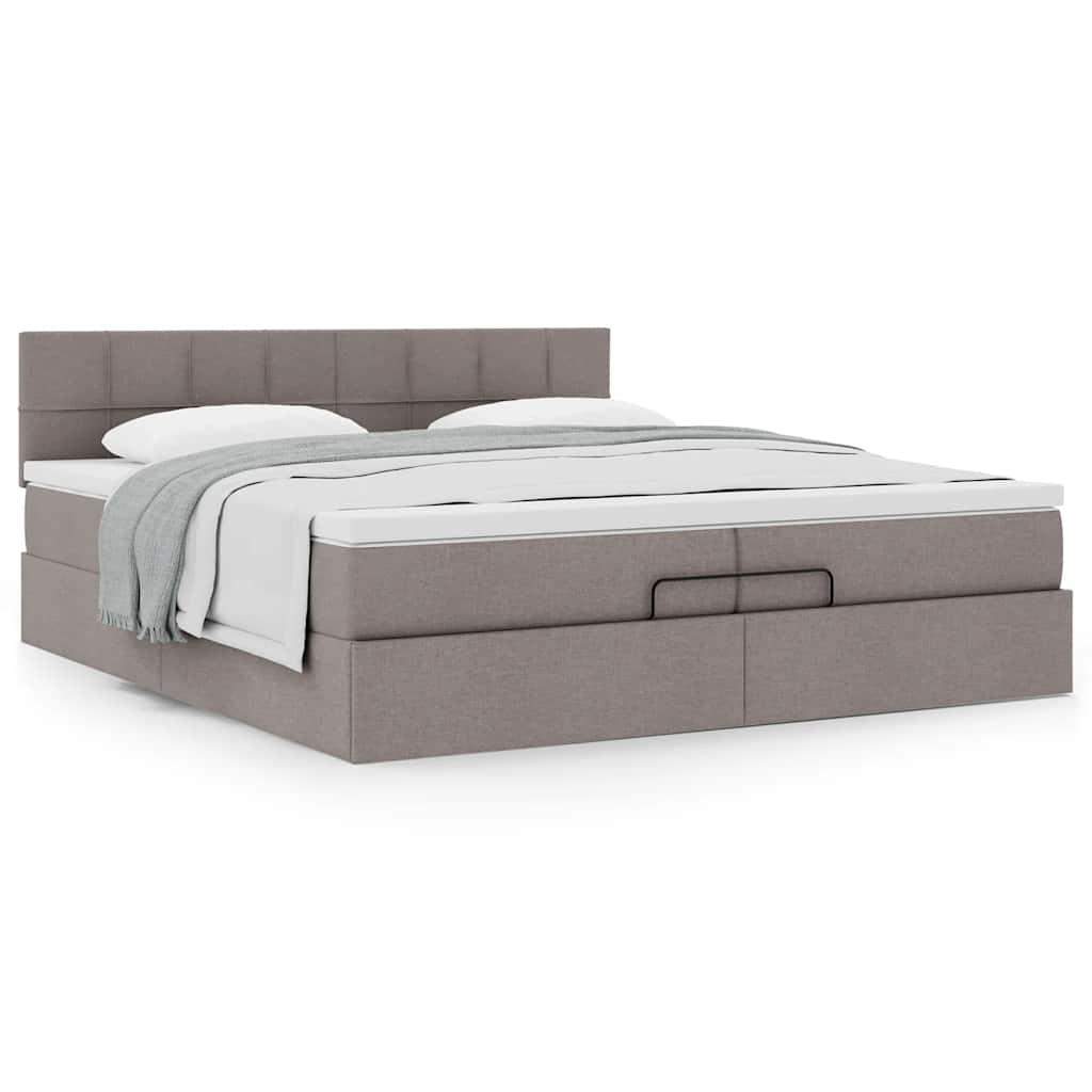 Osmannisk sengeramme 200x200 cm med madras og opbevaring - gråbrun