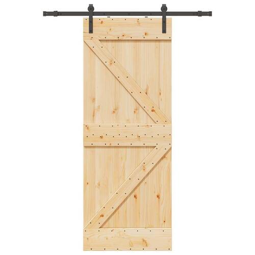 Skydedør med monteringssæt 80x210 cm massivt fyrretræ